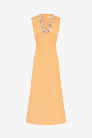 Exclusive Leo Lin Nicola Embellished Midi Dress in Ochre