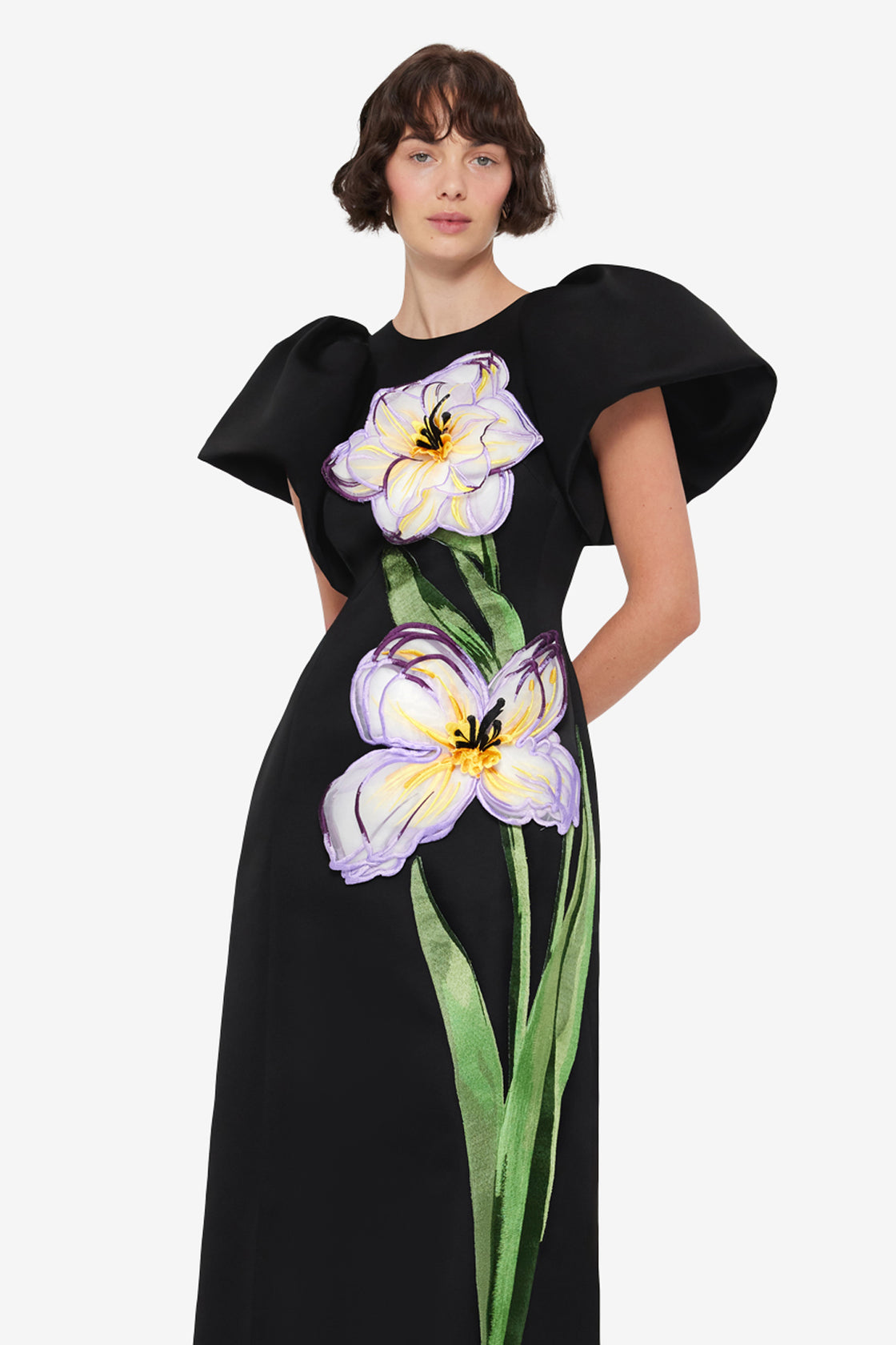 Exclusive Leo Lin Lucinda Appliqué Floral Maxi Dress - Iris Print in Ebony