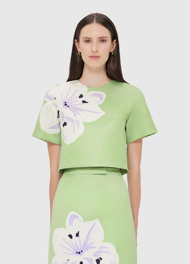 Exclusive LEO LIN Indie Sleeve Top in Hibiscus in Matcha