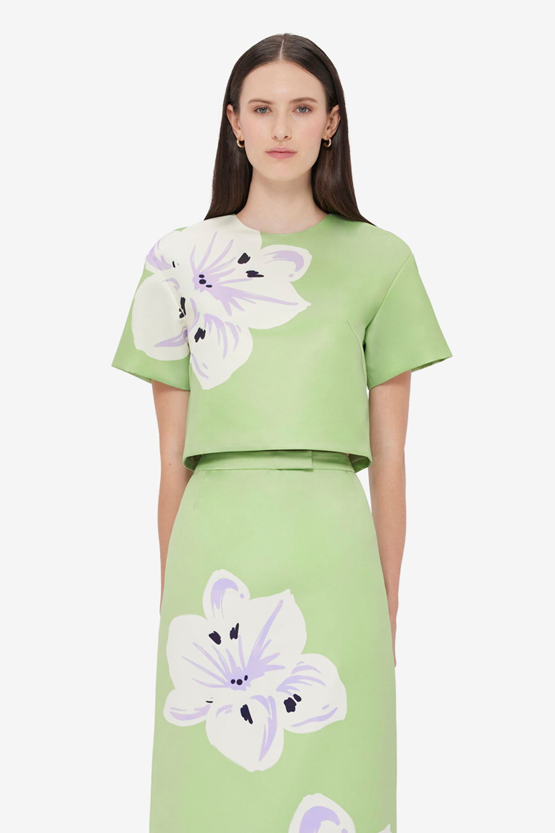 Exclusive LEO LIN Indie Sleeve Top in Hibiscus in Matcha