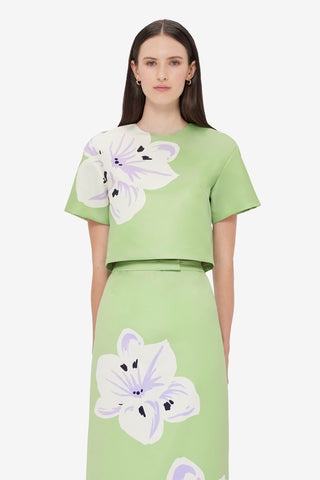 Exclusive LEO LIN Indie Sleeve Top in Hibiscus in Matcha