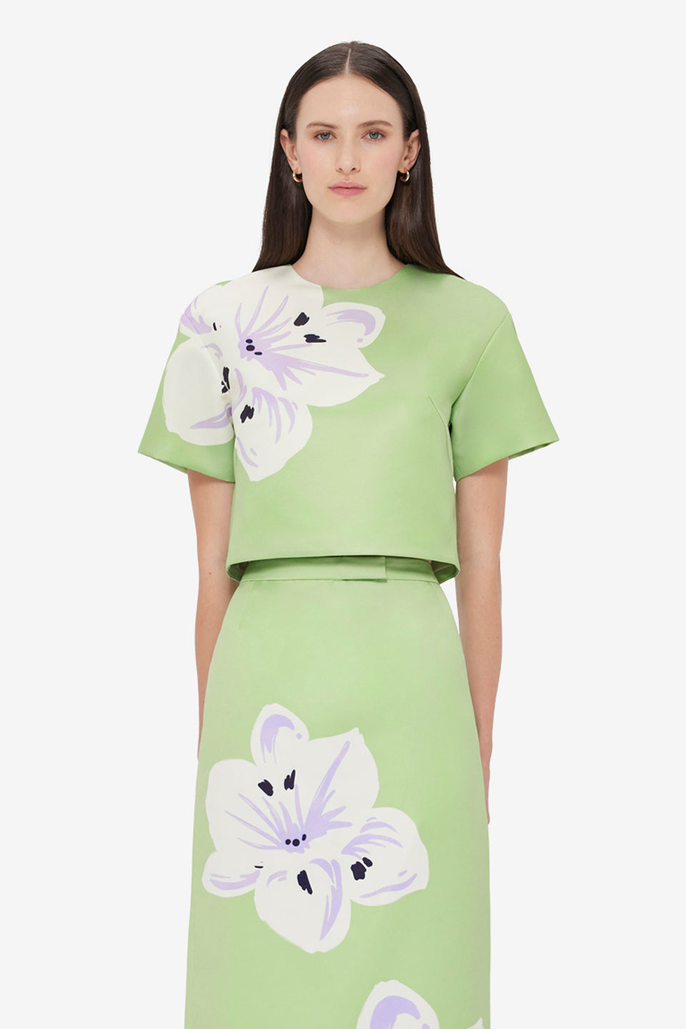 Exclusive LEO LIN Indie Sleeve Top in Hibiscus in Matcha