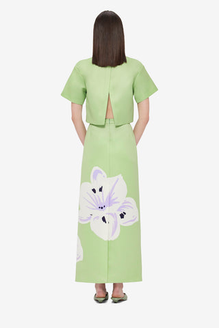 Exclusive LEO LIN Indie Sleeve Top in Hibiscus in Matcha