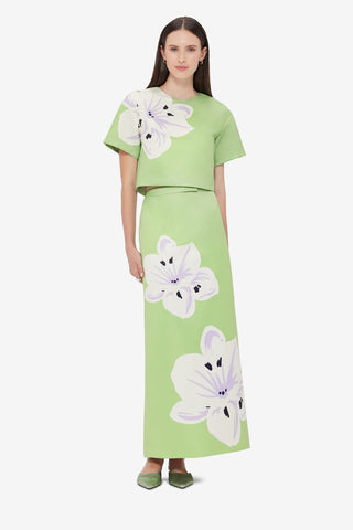 Exclusive LEO LIN Indie Sleeve Top in Hibiscus in Matcha