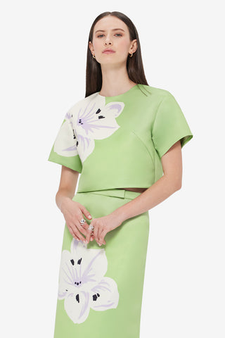 Exclusive LEO LIN Indie Sleeve Top in Hibiscus in Matcha