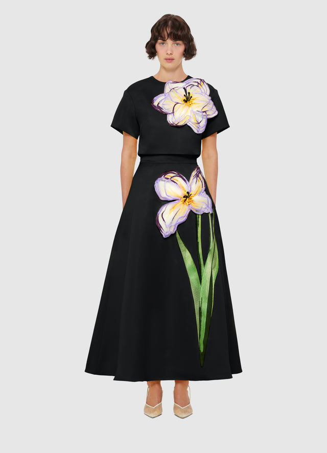 Rafaela Appliqué Maxi Skirt - Iris Print in Ebony