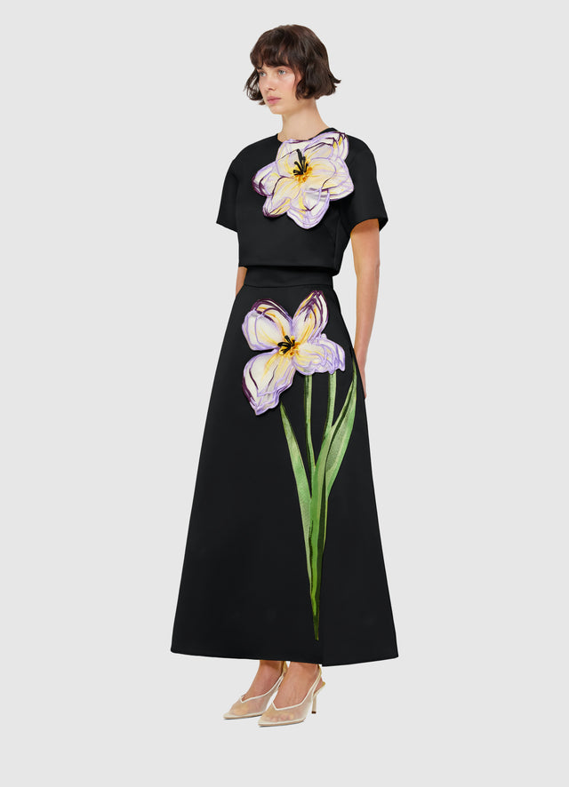 Rafaela Appliqué Maxi Skirt - Iris Print in Ebony