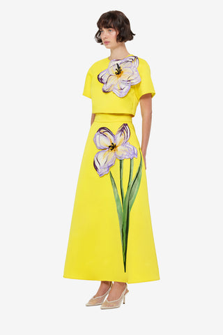 Exclusive Leo Lin Indie Sleeve Top - Iris Print in Yellow