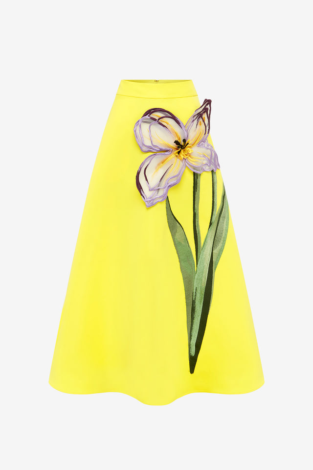 Exclusive Leo Lin Rafaela Appliqué Floral Maxi Skirt - Iris Print in Yellow