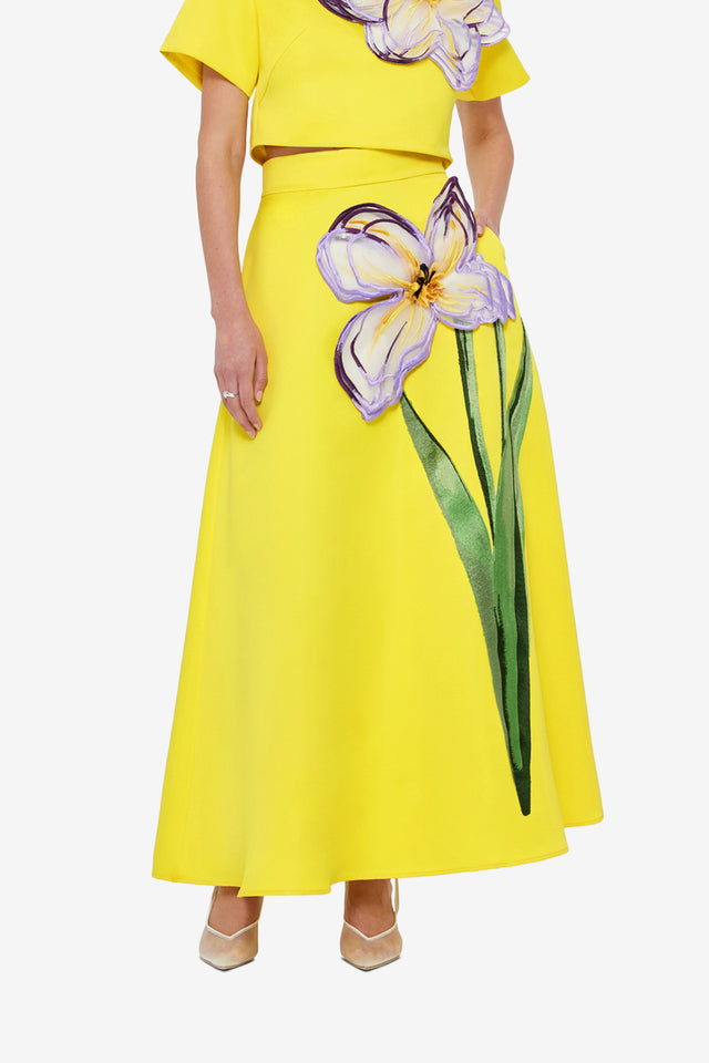 Exclusive Leo Lin Rafaela Appliqué Floral Maxi Skirt - Iris Print in Yellow