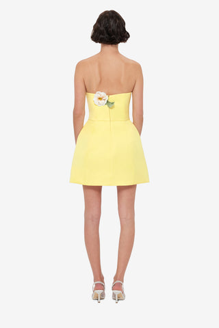 Exclusive Leo Lin Rosario Appliqué Floral Bustier Mini Dress in Sorbet Yellow