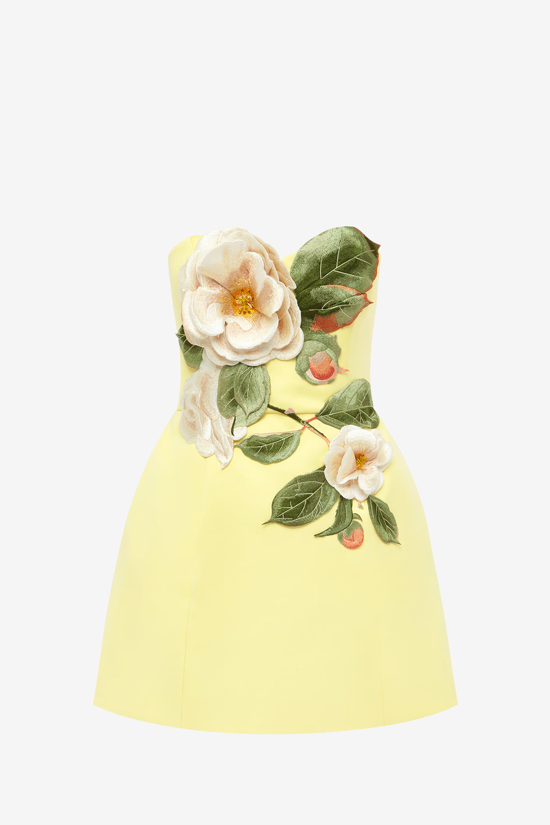 Exclusive Leo Lin Rosario Appliqué Floral Bustier Mini Dress in Sorbet Yellow