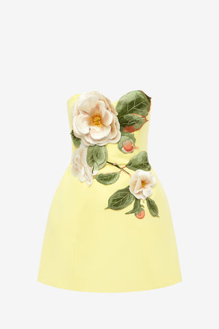 Exclusive Leo Lin Rosario Appliqué Floral Bustier Mini Dress in Sorbet Yellow