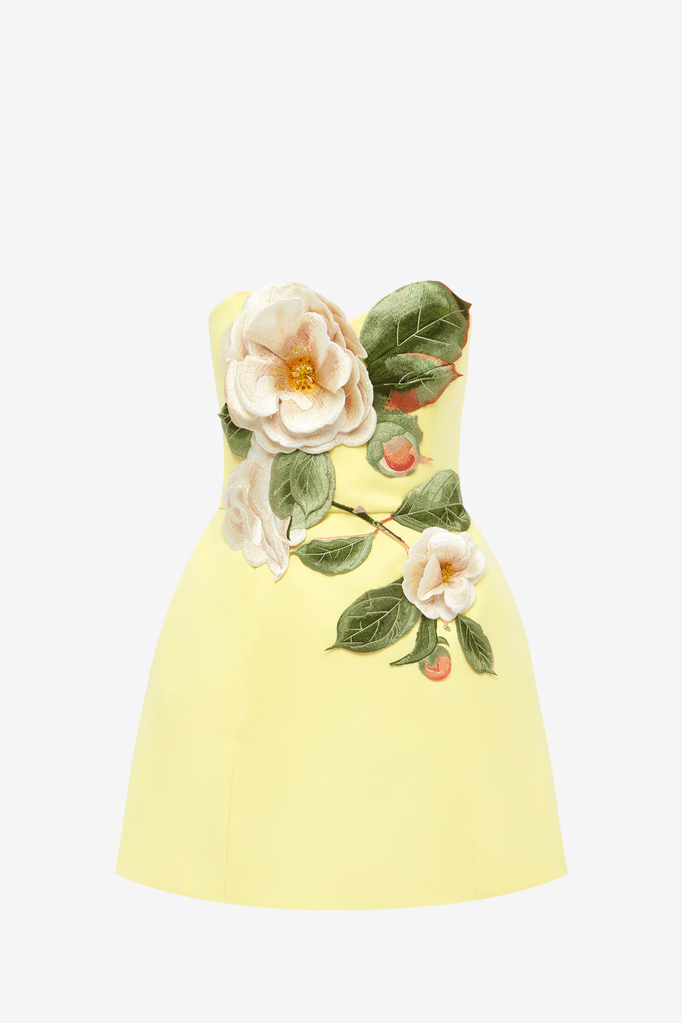 Exclusive Leo Lin Rosario Appliqué Floral Bustier Mini Dress in Sorbet Yellow