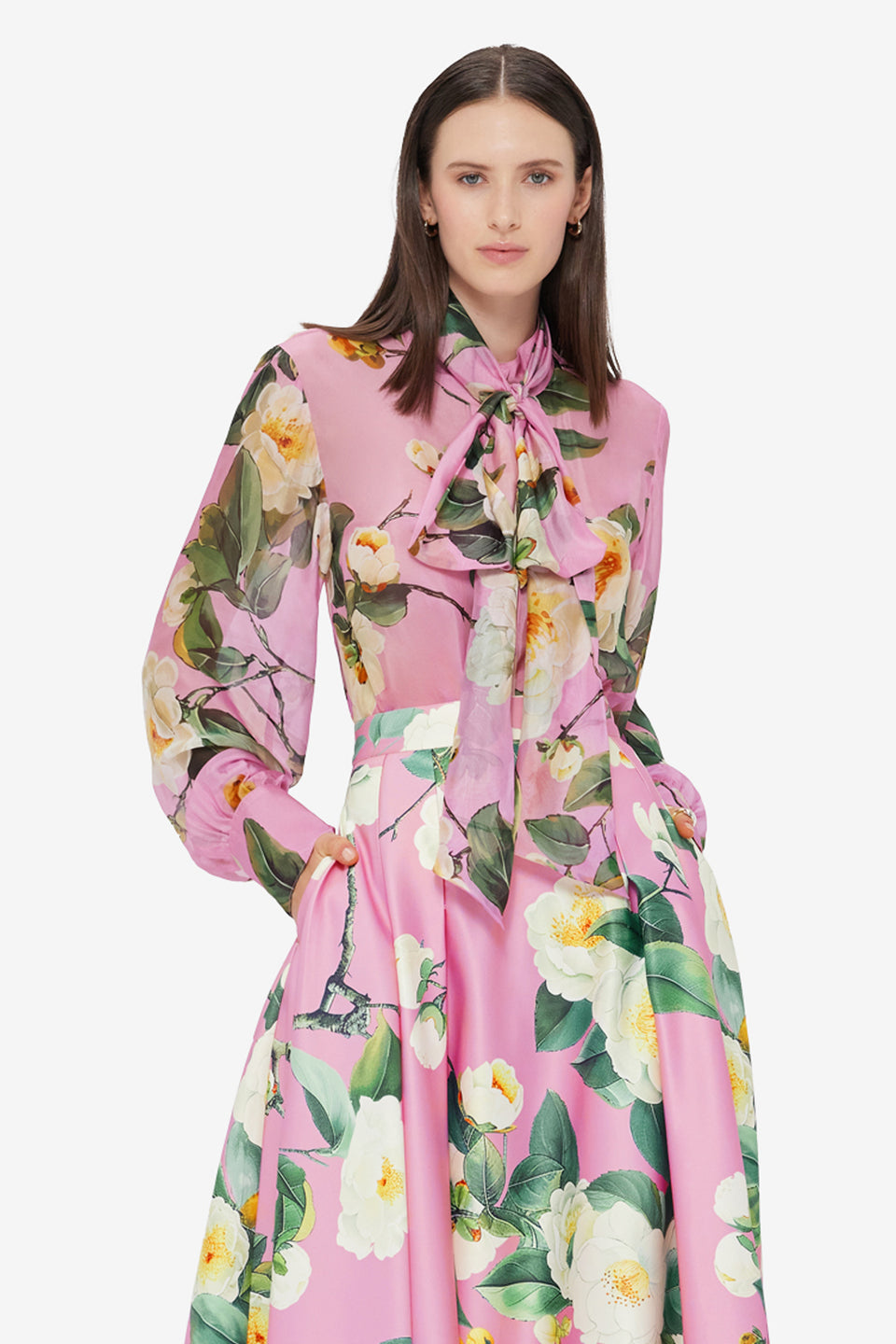 Exclusive LEO LIN Dalia Chiffon Blouse in Camellia Print