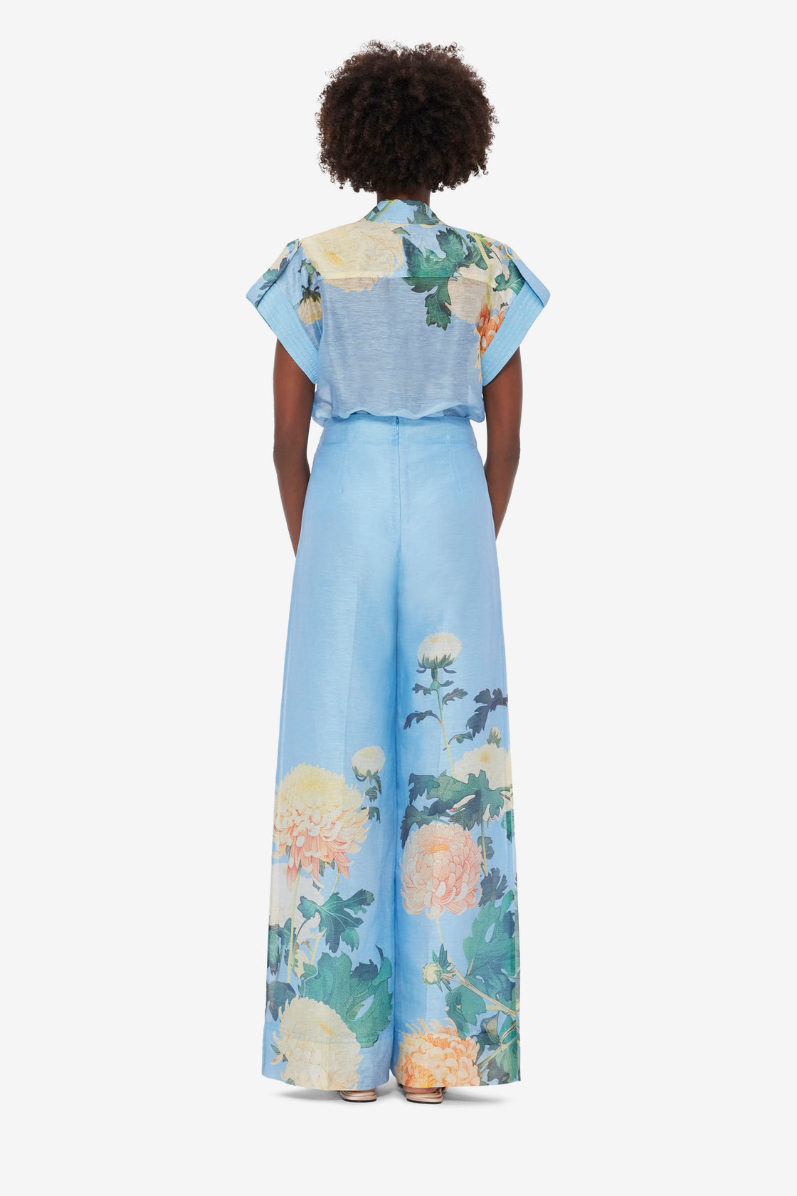 Exclusive LEO LIN Luisa Pants - Hydrangea Print in Cornflower Blue