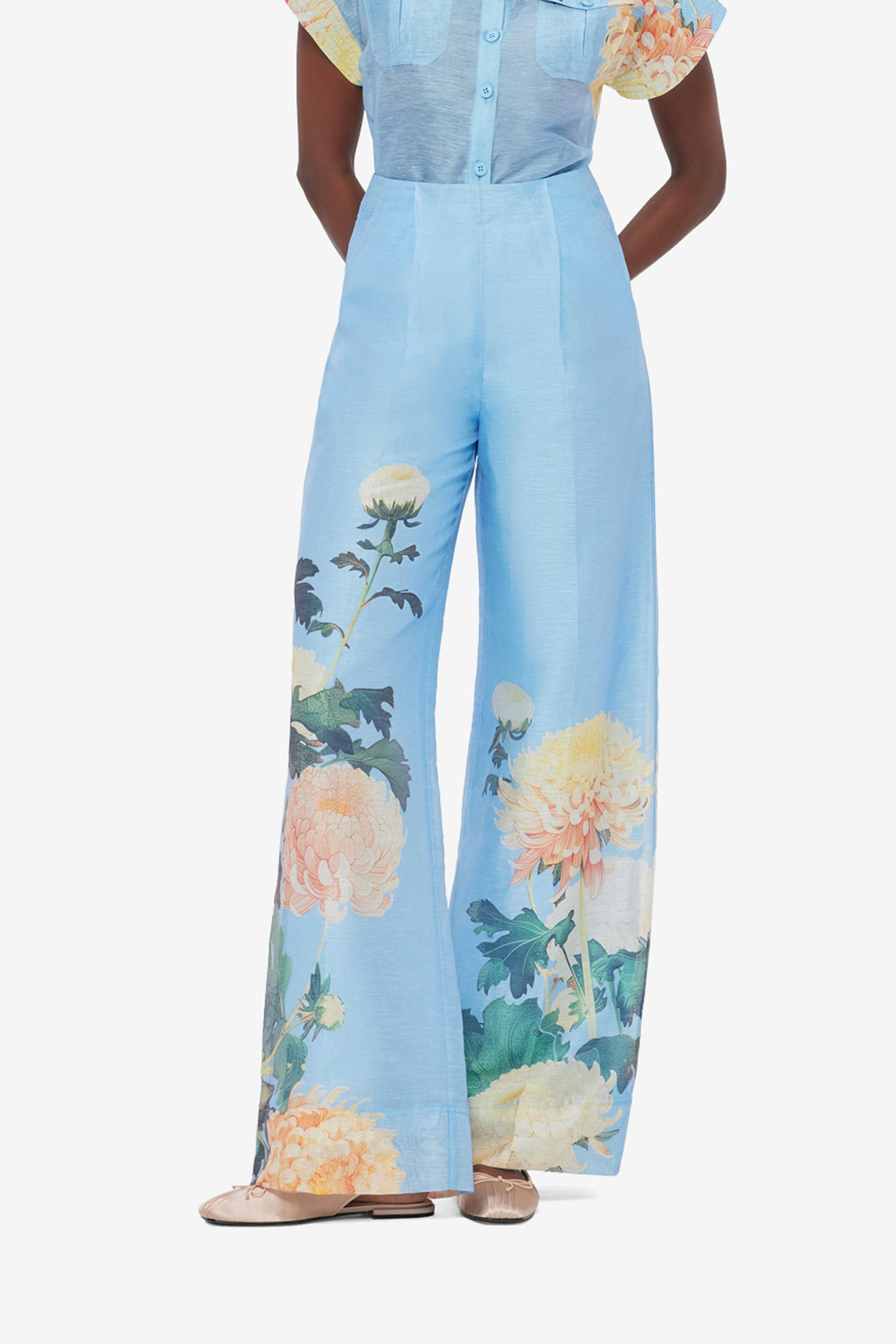 Exclusive LEO LIN Luisa Pants - Hydrangea Print in Cornflower Blue