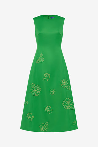 Exclusive LEO LIN Cleo Appliqué Sleeveless Midi Dress - Verdant