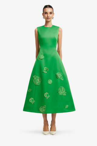 Exclusive LEO LIN Cleo Appliqué Sleeveless Midi Dress - Verdant