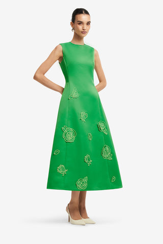 Exclusive LEO LIN Cleo Appliqué Sleeveless Midi Dress - Verdant