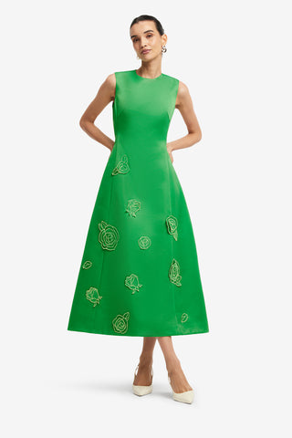 Exclusive LEO LIN Cleo Appliqué Sleeveless Midi Dress - Verdant