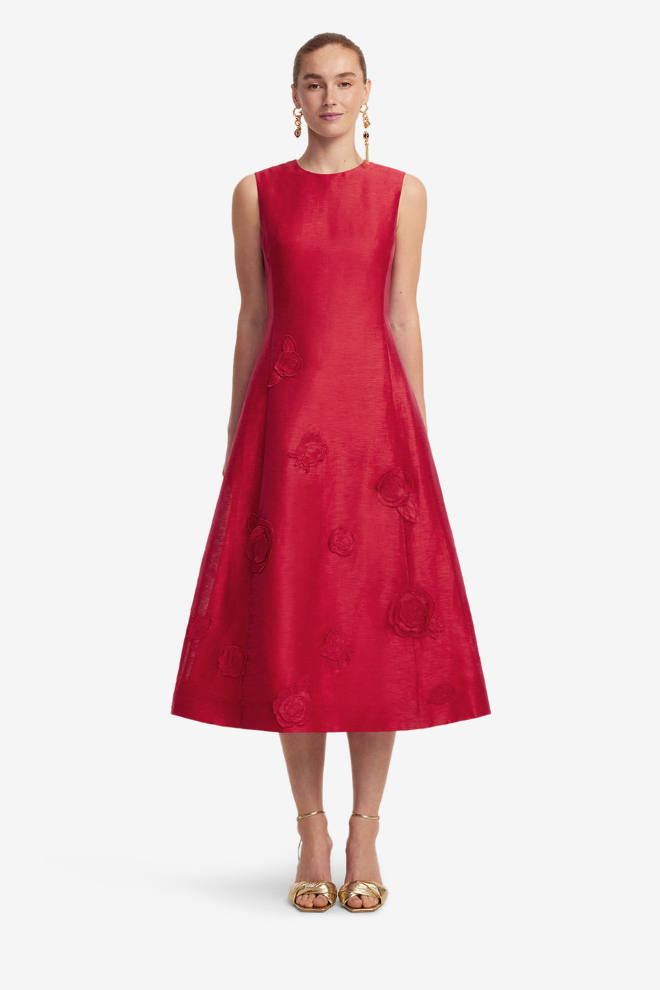 Exclusive LEO LIN Cleo Appliqué Sleeveless Midi Dress - Scarlet