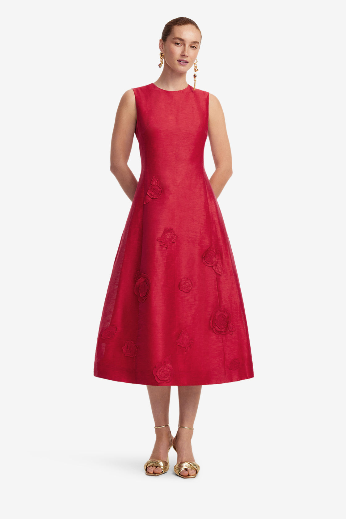 Exclusive LEO LIN Cleo Appliqué Sleeveless Midi Dress - Scarlet