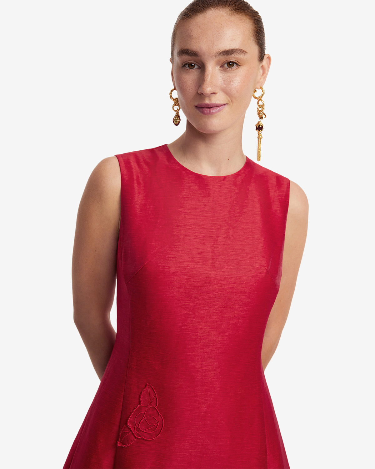 Cleo Appliqu Sleeveless Midi Dress - Scarlet LEO LIN Cleo Appliqu Sleeveless Midi Dress - Scarlet LEO LIN