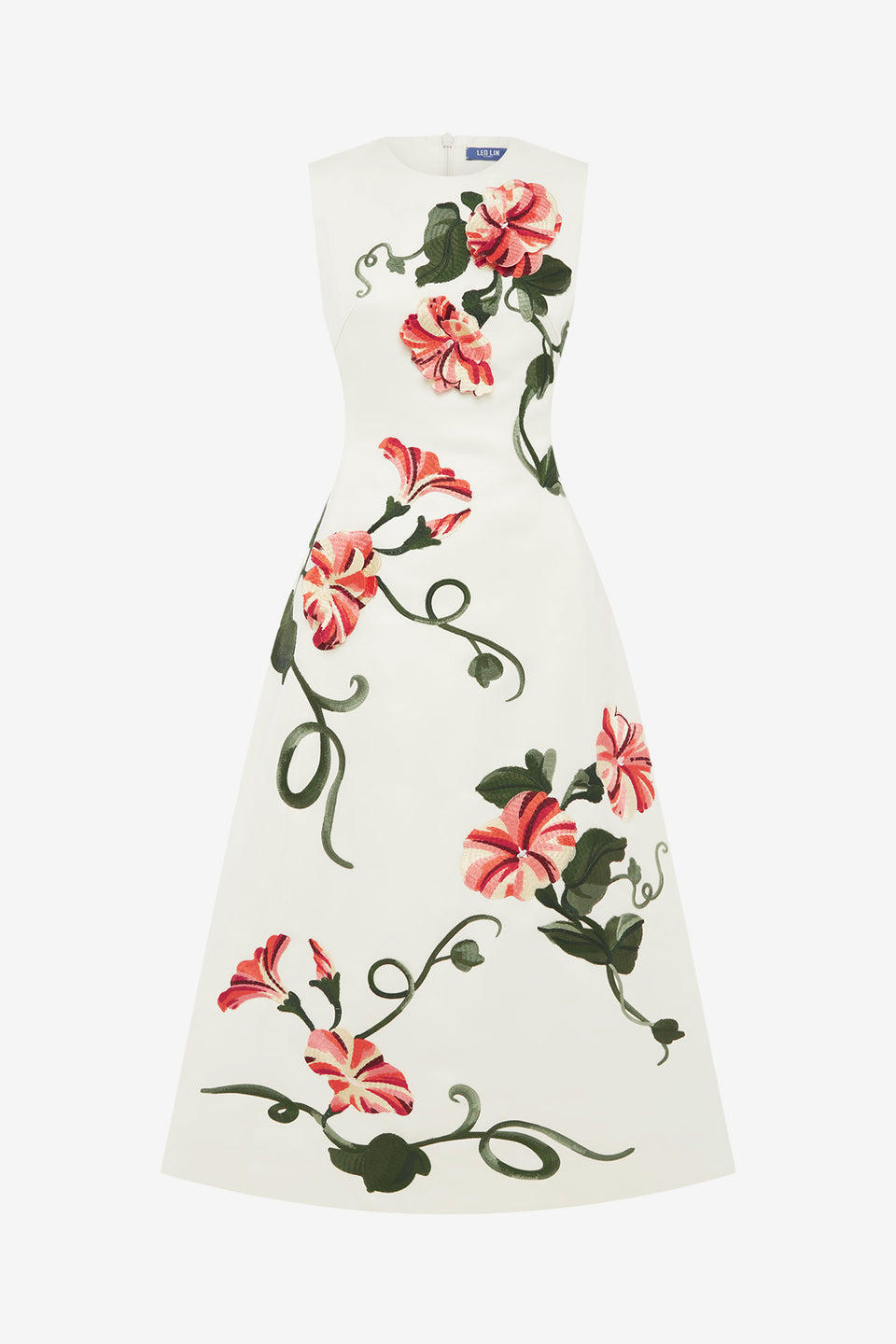 Exclusive LEO LIN Cleo Appliqué Sleeveless Midi Dress - Vine Print in Snow