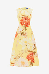 Cleo Sleeveless Midi Dress - Peony Print in Yellow Dress Midi