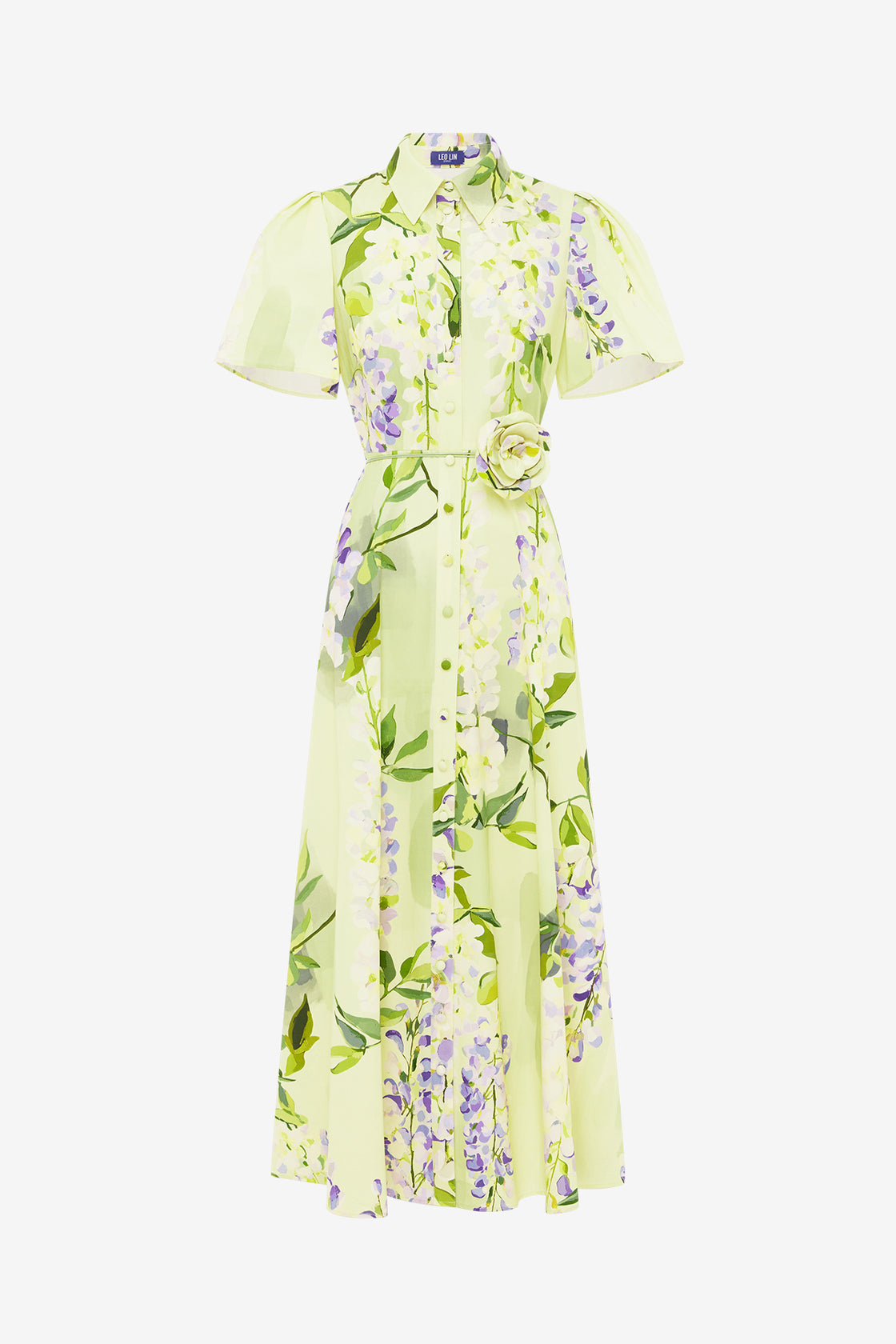 Bianca Short Sleeve Midi Dress - Wisteria Print LEO LIN Bianca Short Sleeve Midi Dress - Wisteria Print LEO LIN