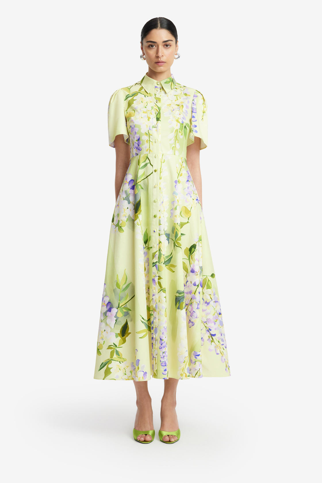 Bianca Short Sleeve Midi Dress - Wisteria Print LEO LIN Bianca Short Sleeve Midi Dress - Wisteria Print LEO LIN