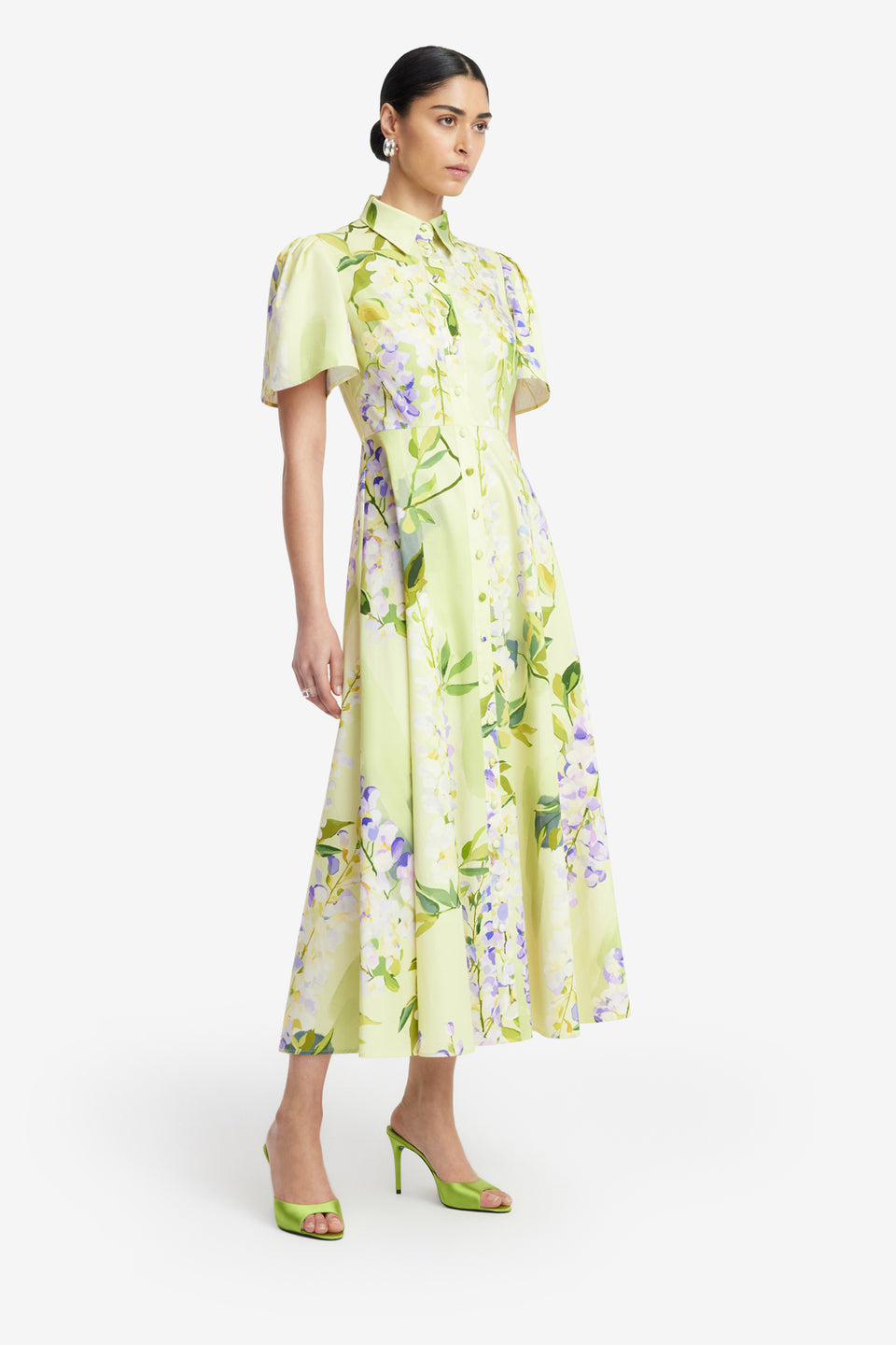 Exclusive LEO LIN Bianca Short Sleeve Midi Dress - Wisteria Print
