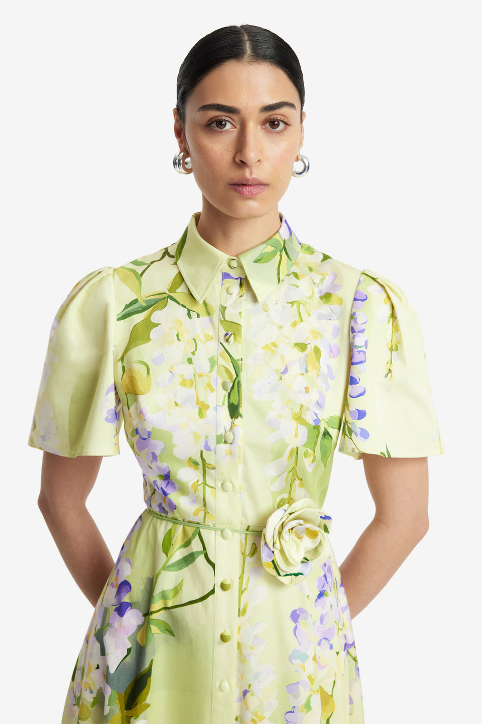 Exclusive LEO LIN Bianca Short Sleeve Midi Dress - Wisteria Print