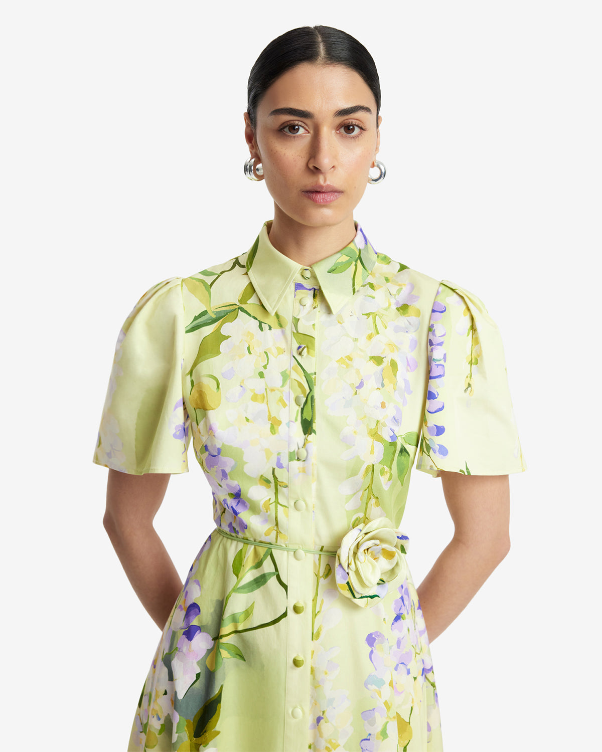 Bianca Short Sleeve Midi Dress - Wisteria Print LEO LIN Bianca Short Sleeve Midi Dress - Wisteria Print LEO LIN
