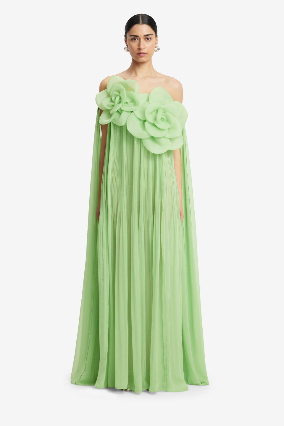 Exclusive LEO LIN Jaclyn Draped Floor Length Dress - Juniper Green