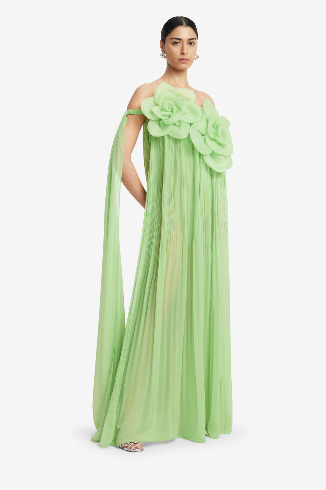 Exclusive LEO LIN Jaclyn Draped Floor Length Dress - Juniper Green