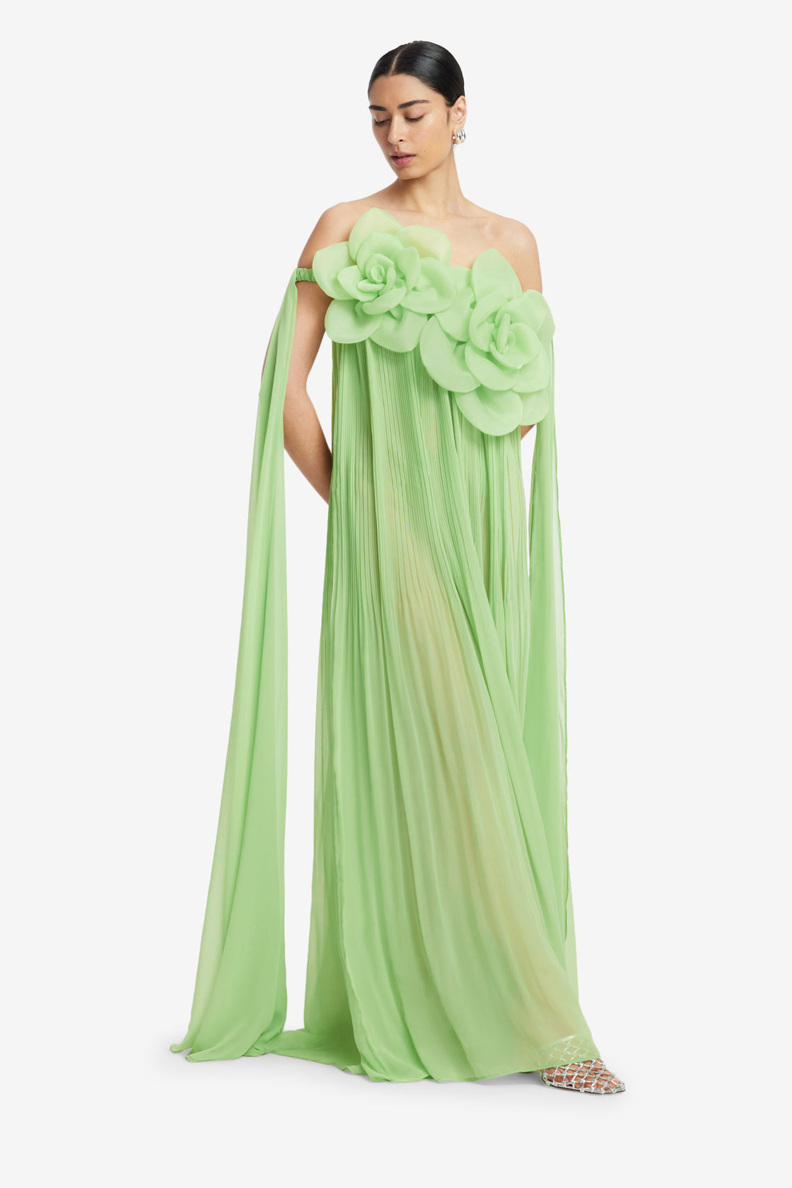 Exclusive LEO LIN Jaclyn Draped Floor Length Dress - Juniper Green