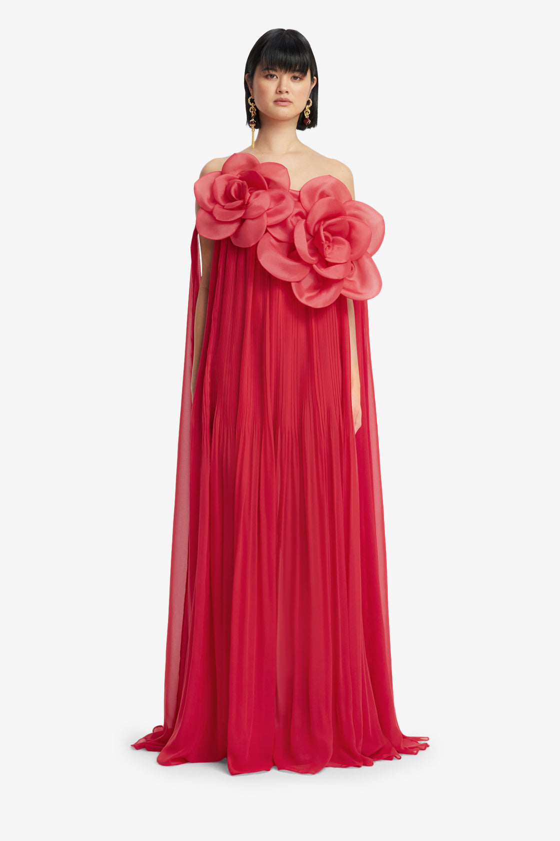 Exclusive LEO LIN Jaclyn Draped Floor Length Dress - Scarlet