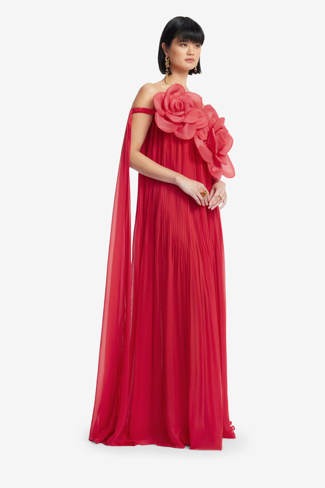Exclusive LEO LIN Jaclyn Draped Floor Length Dress - Scarlet
