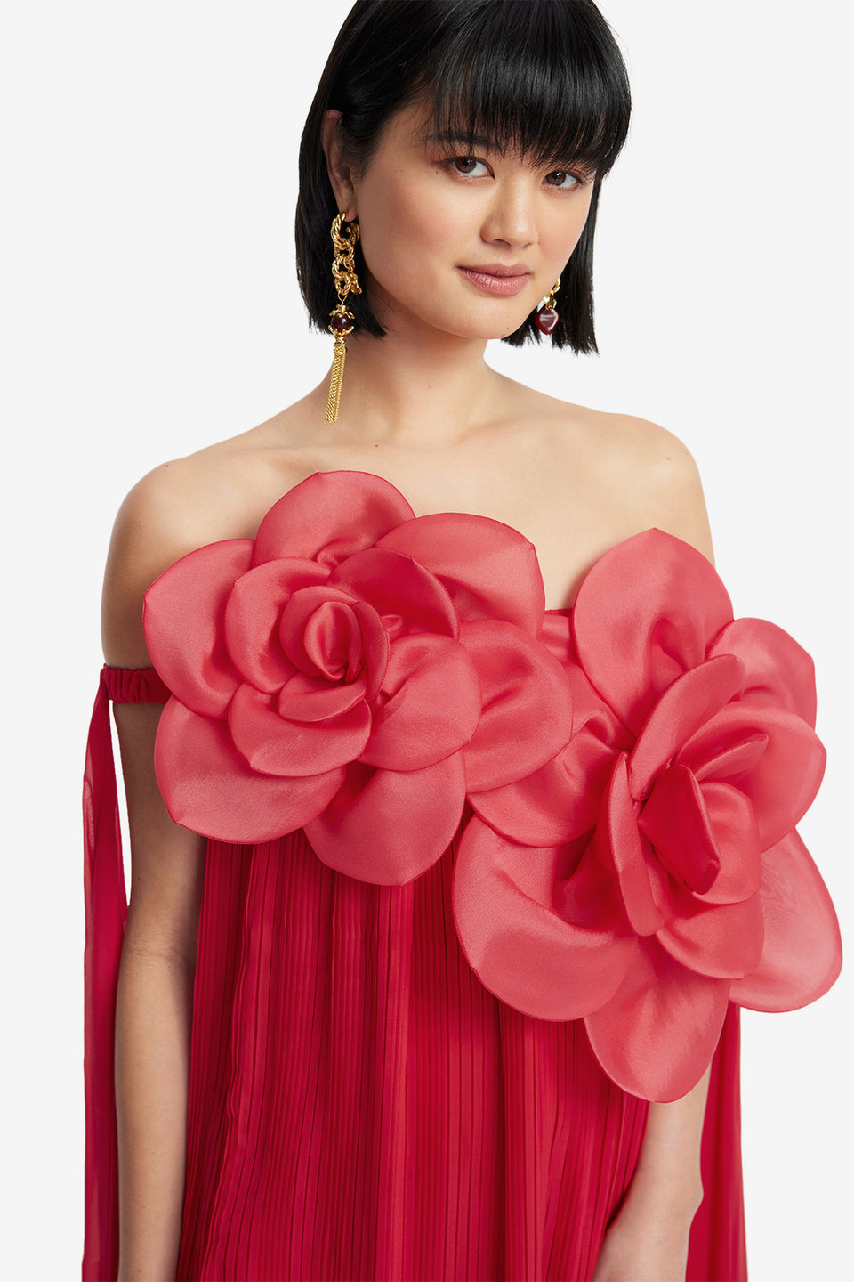 Exclusive LEO LIN Jaclyn Draped Floor Length Dress - Scarlet