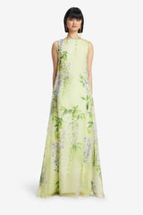 Yumei Embellished Open Back Gown - Wisteria Print Dress Maxi