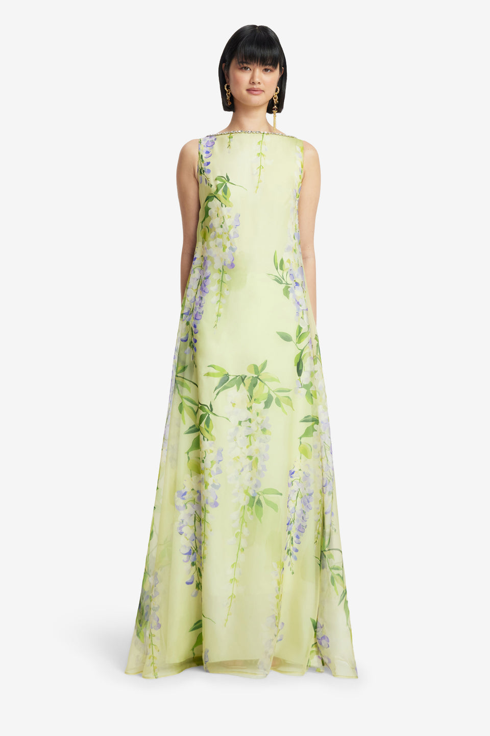 Exclusive LEO LIN Yumei Embellished Open Back Gown - Wisteria Print