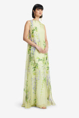 Yumei Embellished Open Back Gown - Wisteria Print Dress Maxi