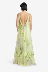 Yumei Embellished Open Back Gown - Wisteria Print Dress Maxi