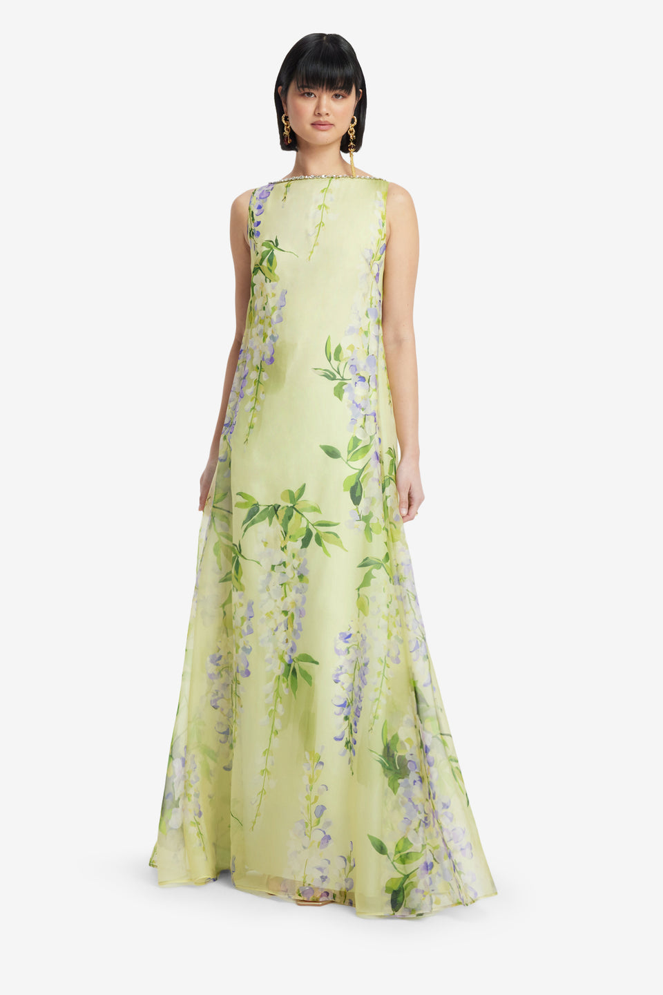 Exclusive LEO LIN Yumei Embellished Open Back Gown - Wisteria Print