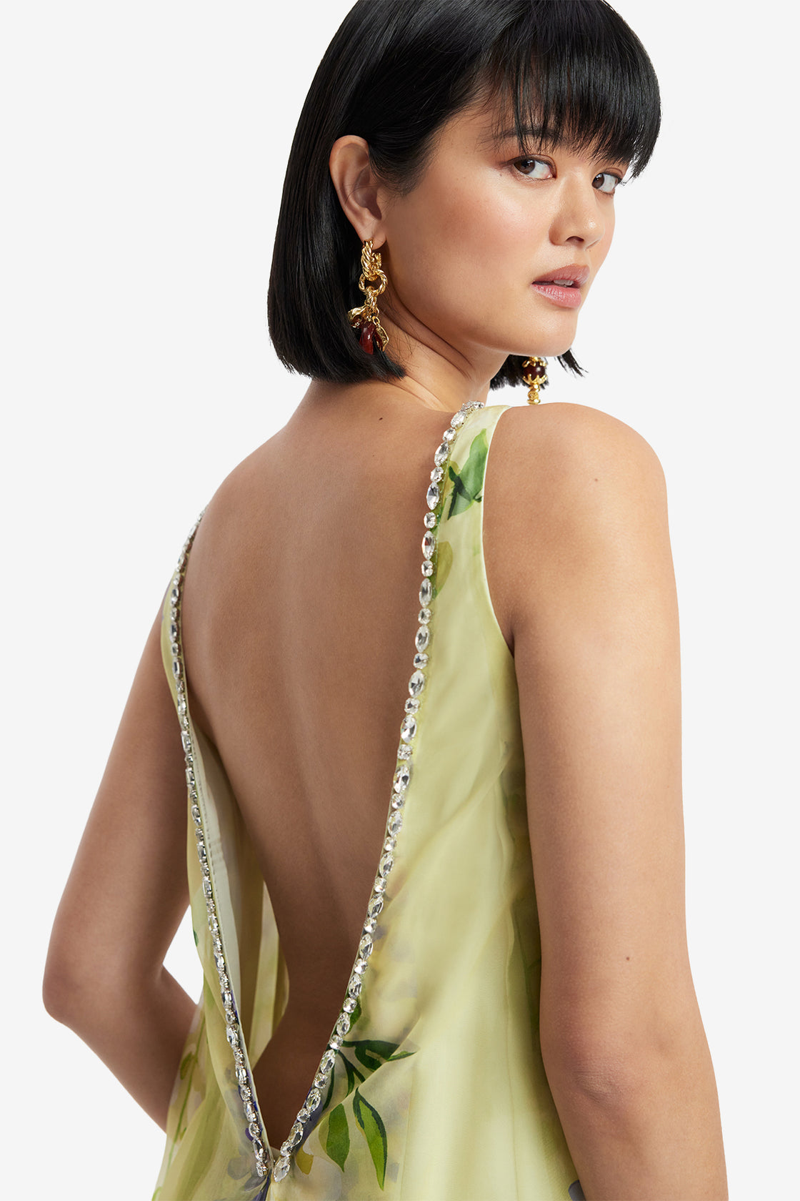 Exclusive LEO LIN Yumei Embellished Open Back Gown - Wisteria Print