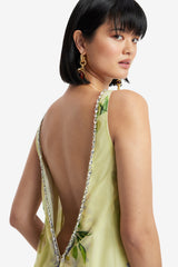 Yumei Embellished Open Back Gown - Wisteria Print Dress Maxi
