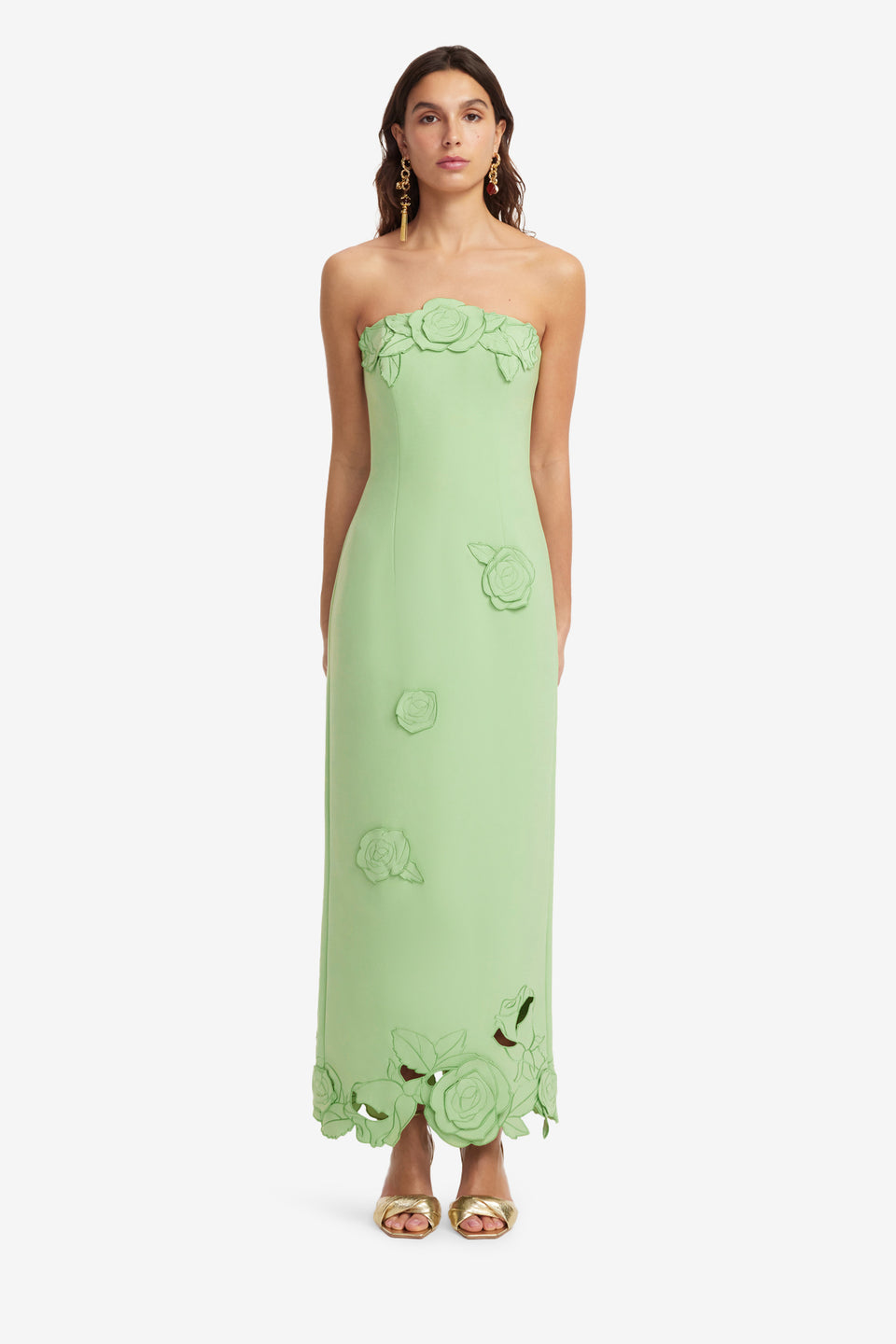 Exclusive LEO LIN Rayna Appliqué Bustier Maxi Dress - Juniper Green
