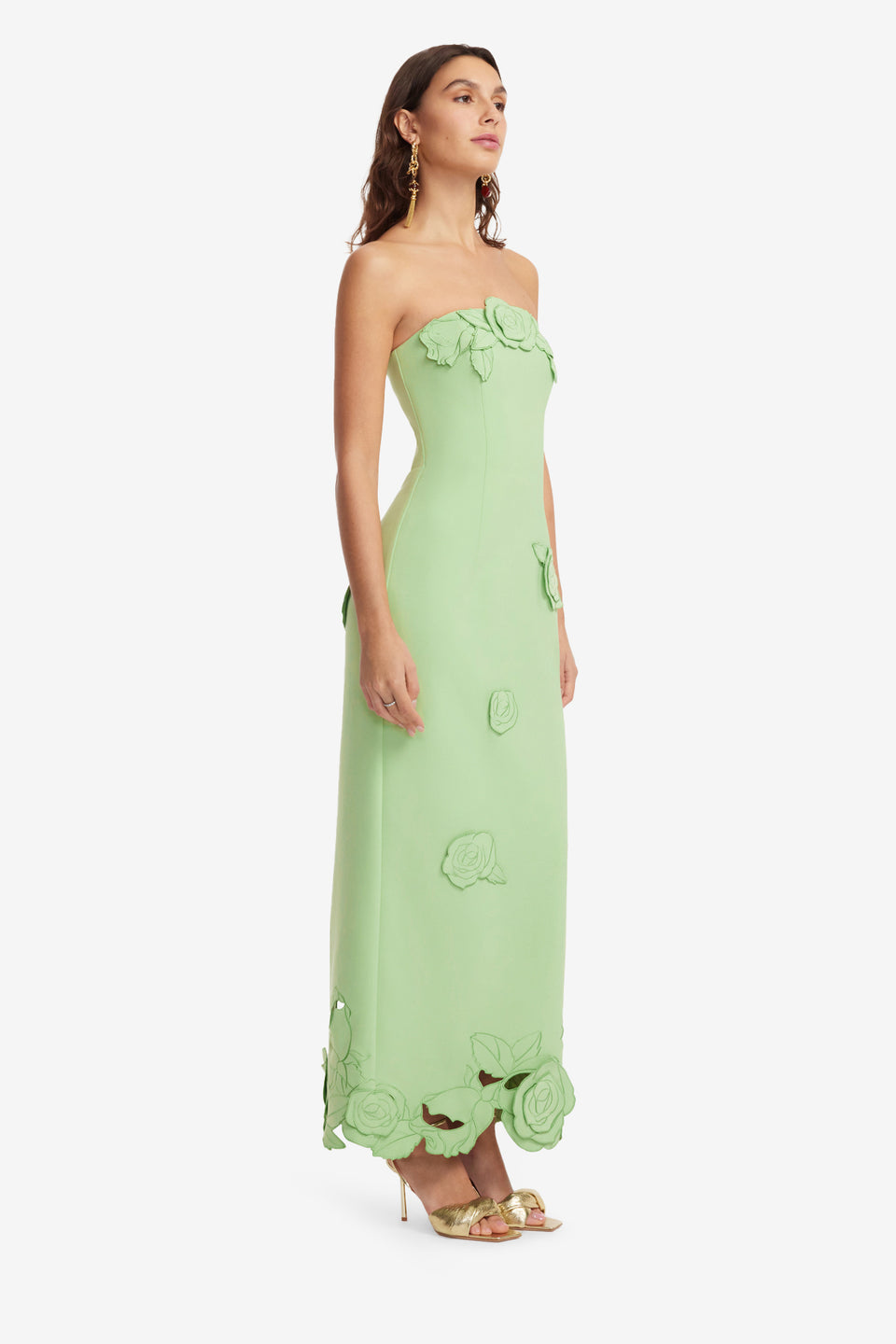 Exclusive LEO LIN Rayna Appliqué Bustier Maxi Dress - Juniper Green